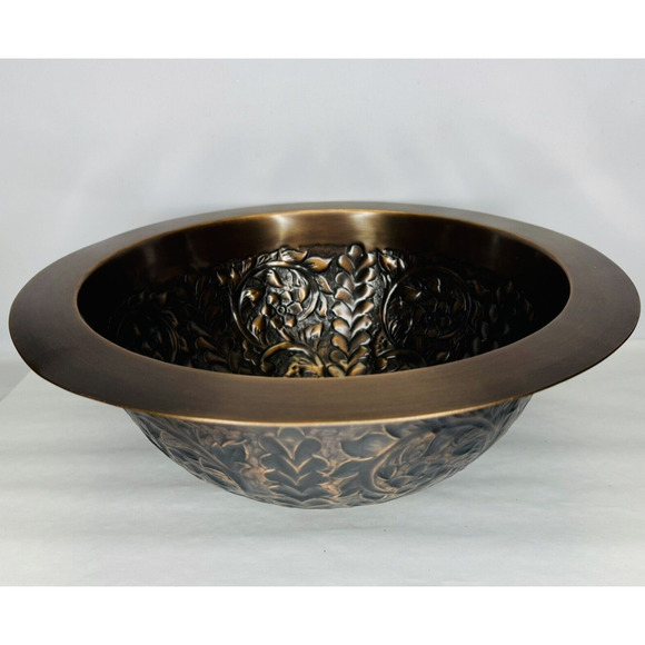 Unbranded Other - Floral Design Antique Copper Bathroom Sink RS-148-CDM 15" x 6" Over Counter NEW